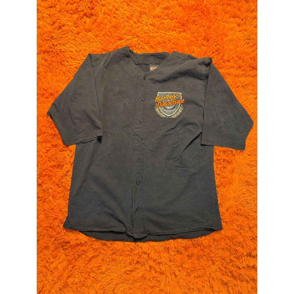 Harley Davidson Racing Baseball Jersey Mens XL Fletchers Clearwater FL Black